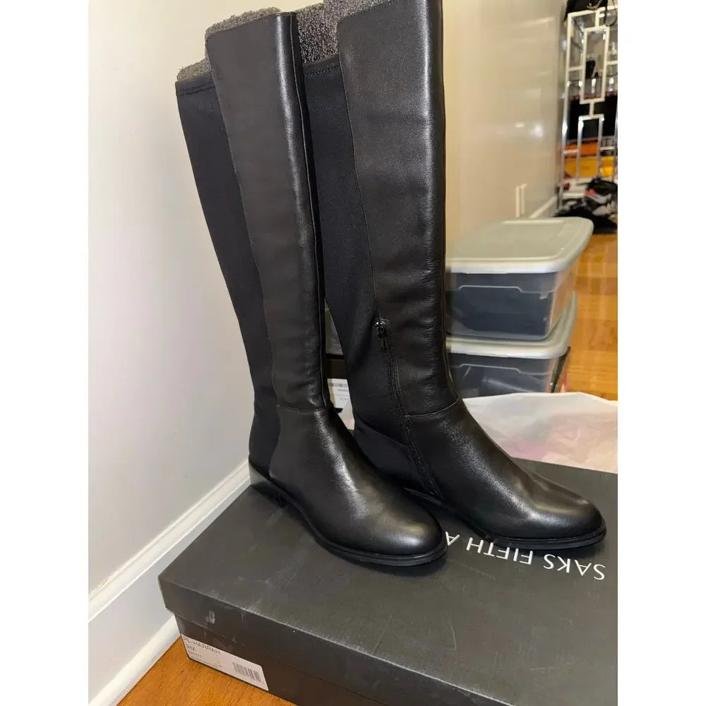 Saks Fifth Avenue Harrah Black Leather Boot size 9- NWT!!